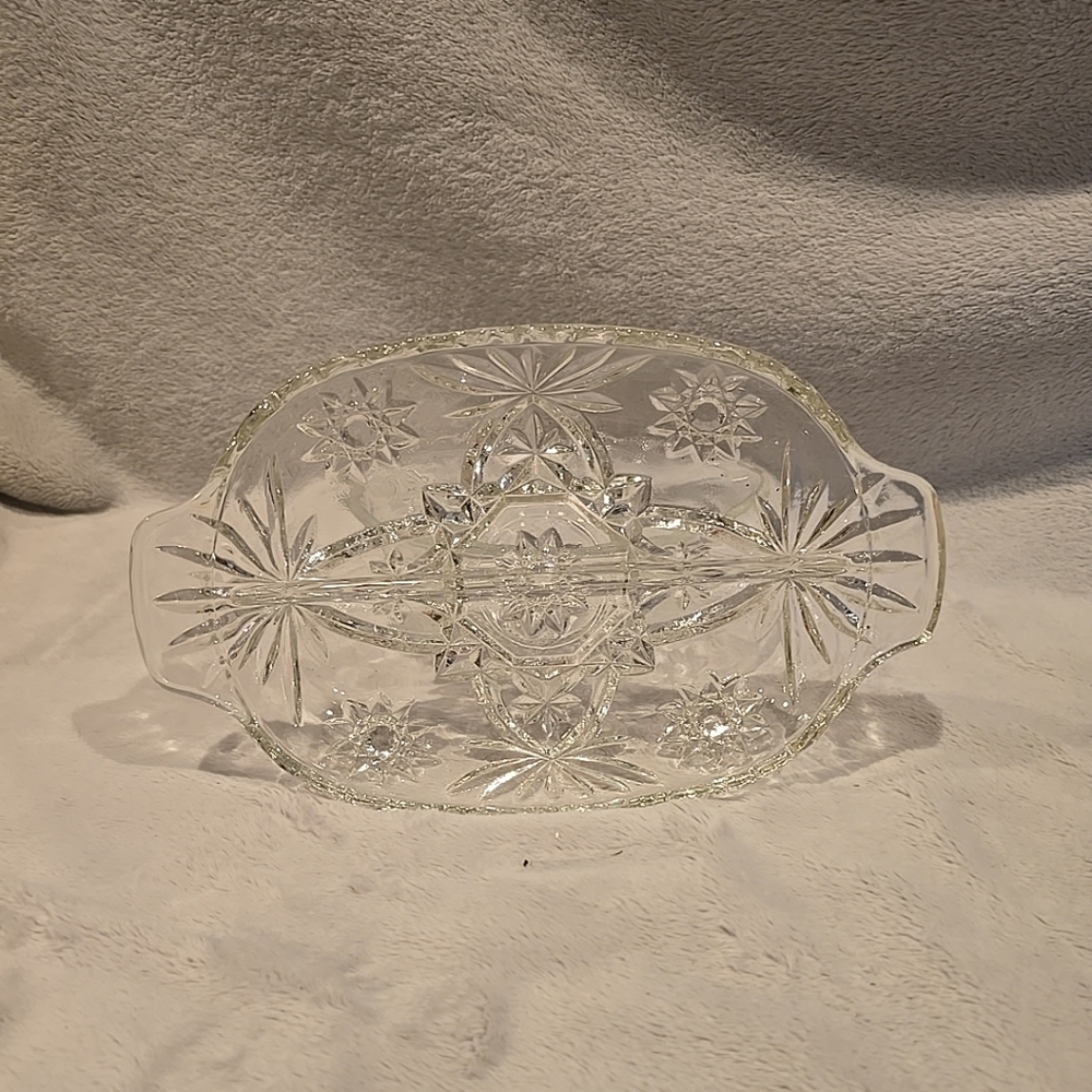 Vintage Anchor Hocking STARBURST/Star of David DIVIDED Relish Dish 10 x 6‎
